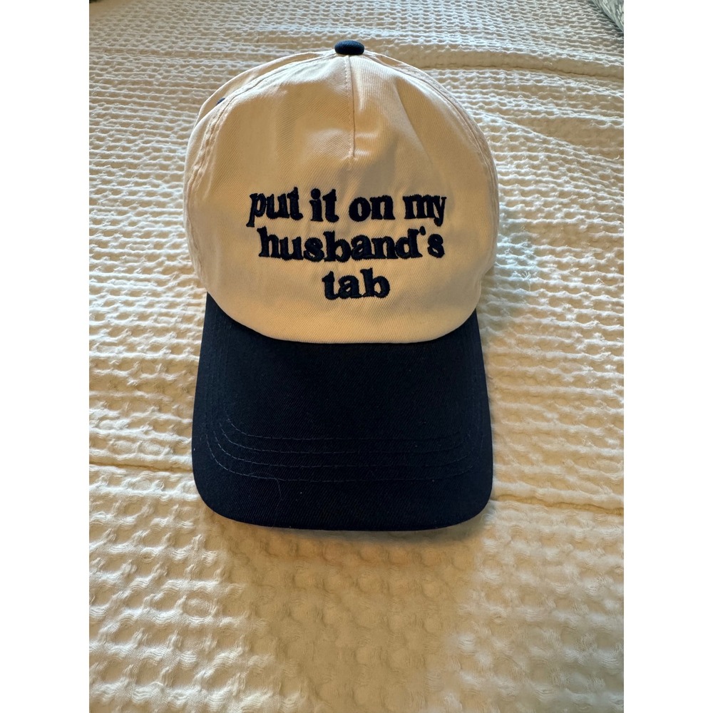 Put It On My Husbands Tab Baseball Cap Navy White Embroidered Adjustable Hat - Picture 1 of 4
